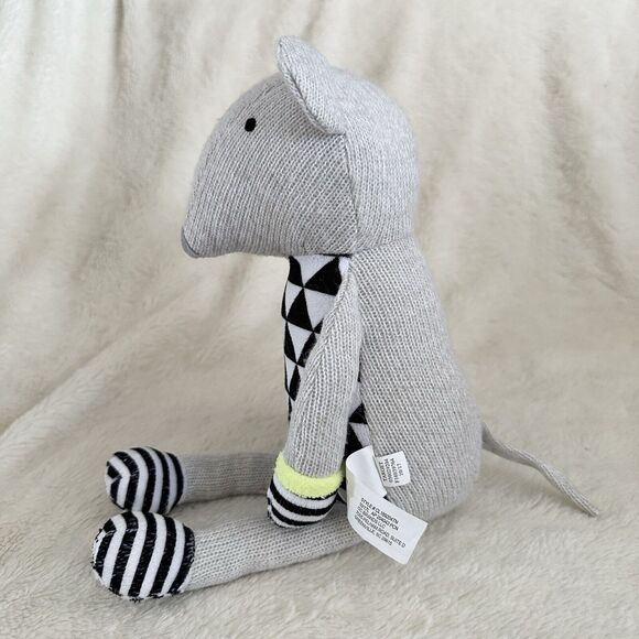 Cloud Island Target Gray Knit Mouse Plush Black Stripe Triangles 12" Stuffed Toy - Picture 3 of 7